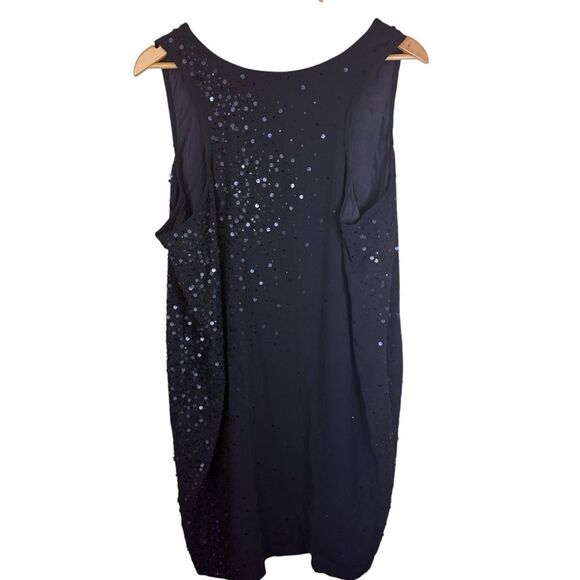 Eileen Fisher XL Silk Georgette Crepe Sequined Knee Length Dress Black Formal - Picture 6 of 6